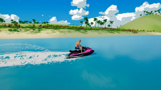 A rider showing off a vivid pink and black watercraft